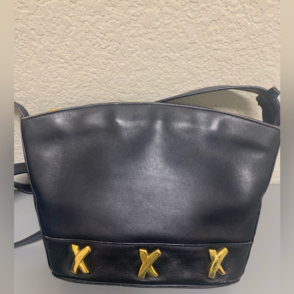 Paloma Picasso Navy Leather Crossbody Shoulder Bag